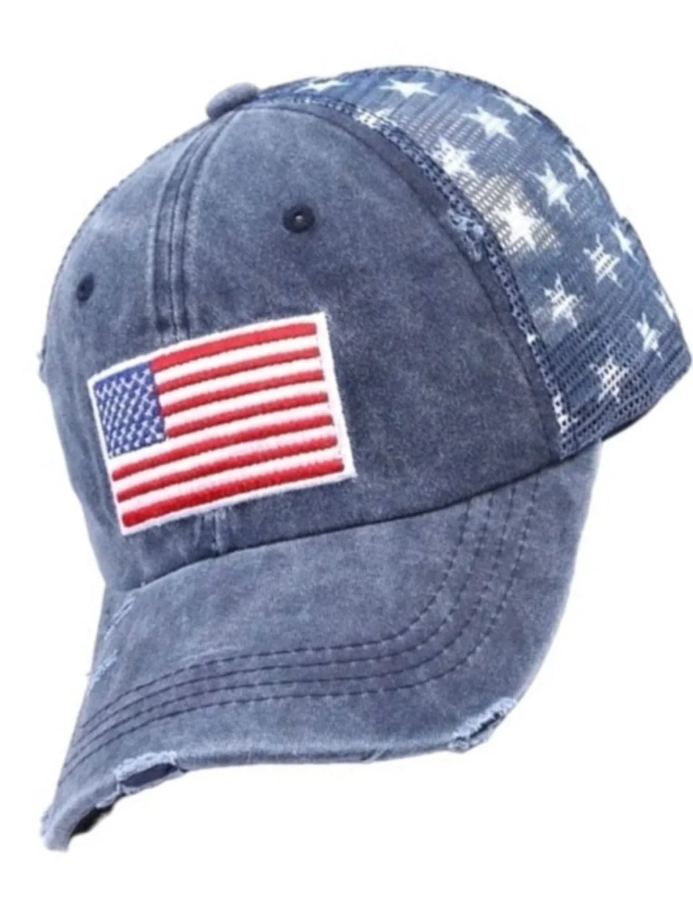 USA patriotic American Flag Distressed Trucker Hat - Picture 2 of 8